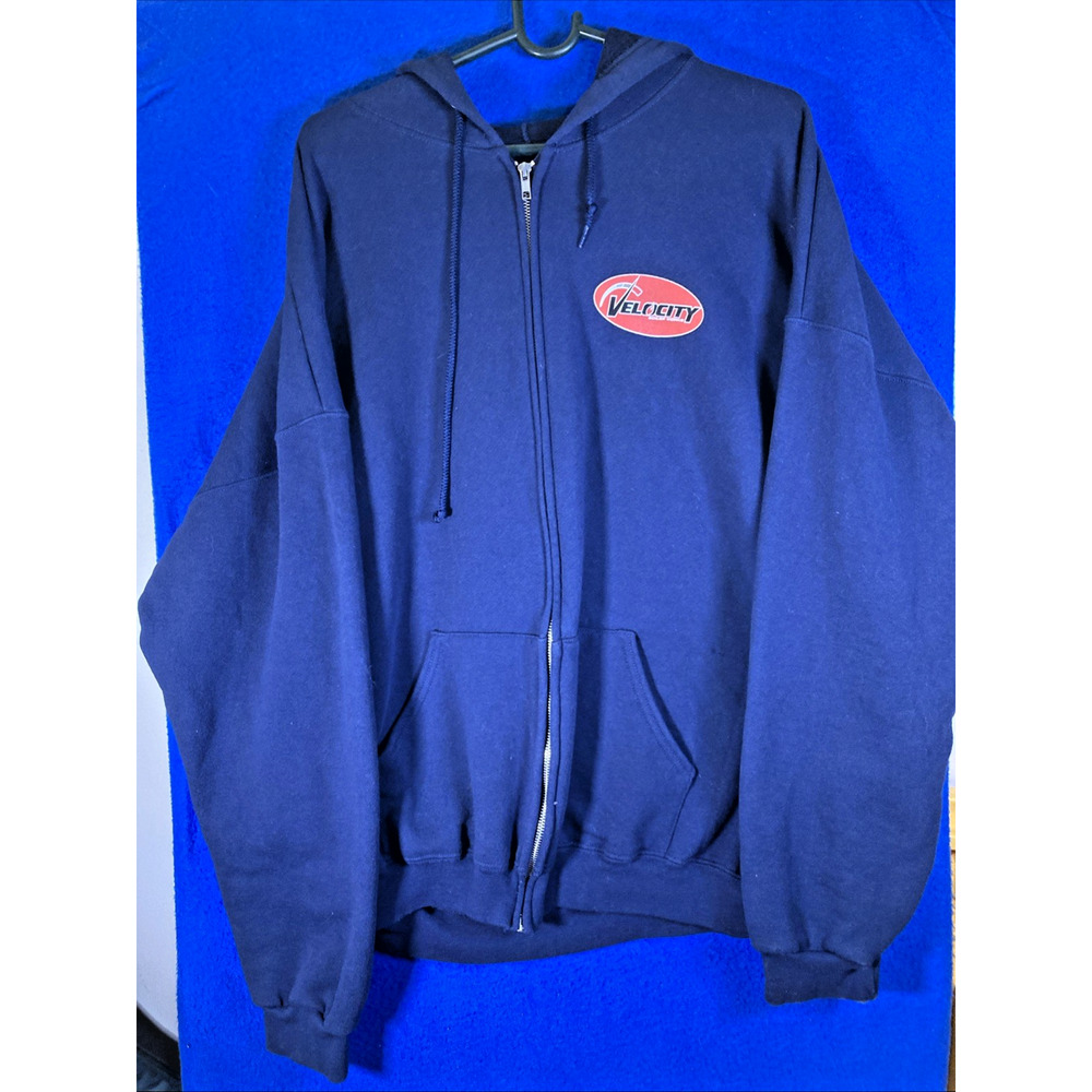 Vintage Fruit of the Loom 2XL Blue Full Zip Hoodie Crosstown Plumbing NJ Heavy